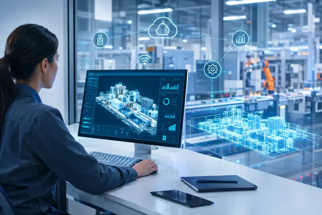 Gemelo digital de una planta industrial conectada mediante sensores IoT para simular y optimizar operaciones